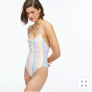 J. Crew Bow Front Rainbow Seersucker One Piece